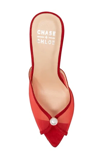 Chase & Chloe Chase And Chloe Halston Faux Pearl Mesh Sandal In Red