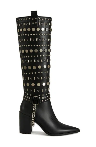 Azalea Wang Julette Studded Pointed Toe Boot In Black
