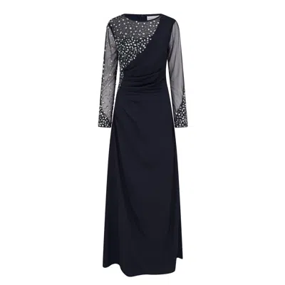 Raishma Women's Blue Cyra A Beautifully Cut Navy Floor Length Gown With Elegant Stone Work On The Sleeves &  In Blue