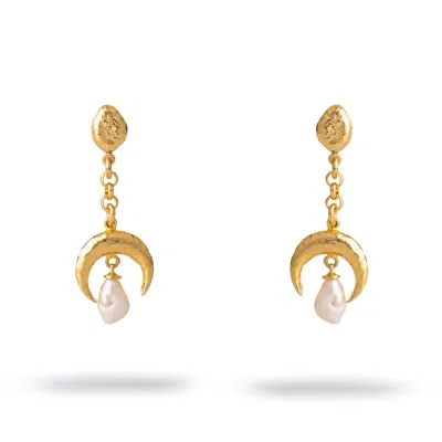 Ebru Jewelry Women's Gold / White Mystic Moonlight Pearl Gold Earrings - Gold In Gold