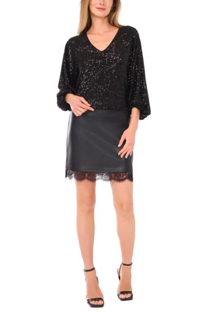 Vince Camuto Sequined Raglan Top In Black
