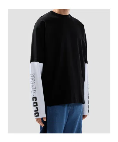 Gcds Printed Long Sleeve T-shirt With Graphic Design In Black