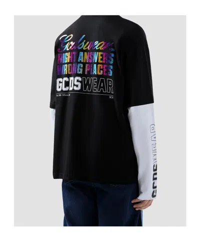 Gcds Printed Long Sleeve T-shirt With Graphic Design In Black