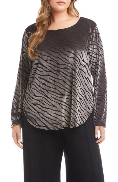 Karen Kane Zebra Stripe Velvet Burnout Shirttail Top In Animal Print