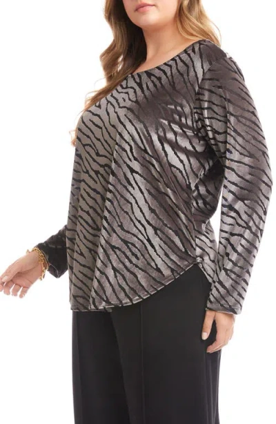 Karen Kane Zebra Stripe Velvet Burnout Shirttail Top In Animal Print