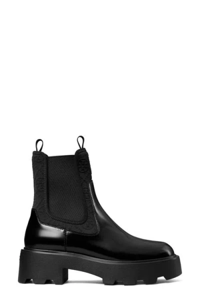 Tory Burch Black Leather And Fabric Chelsea Ankle Boots In Black