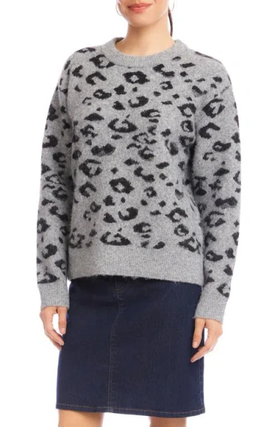 Karen Kane Metallic Animal Print Crewneck Sweater In Gray