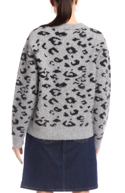 Karen Kane Metallic Animal Print Crewneck Sweater In Gray