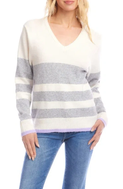 Karen Kane Striped V-neck Sweater In White