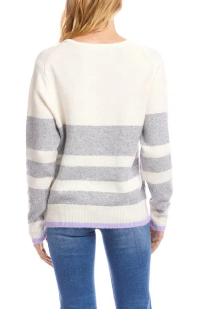 Karen Kane Striped V-neck Sweater In White