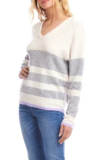 Karen Kane Striped V-neck Sweater In White