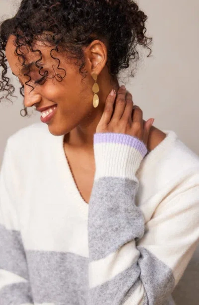 Karen Kane Striped V-neck Sweater In White