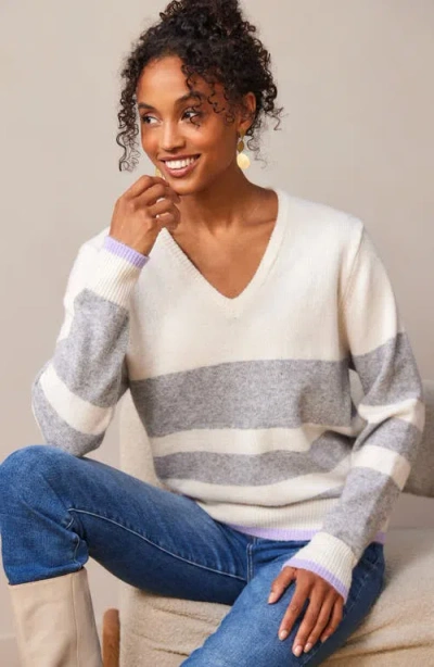Karen Kane Striped V-neck Sweater In White
