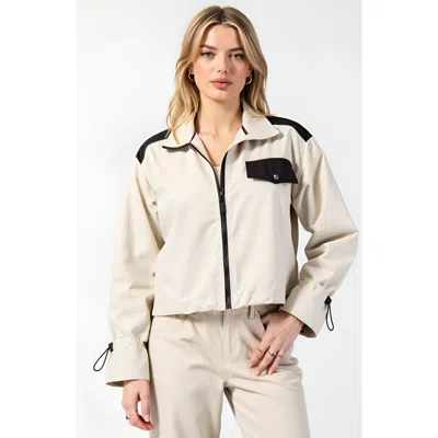 Modenaire Cropped Zip-up Jacket With Contrast Pockets In Neutral