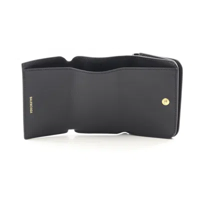 Balenciaga Black Leather Wallet (tri-fold) In Black