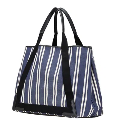 Pre-owned Balenciaga Navy White Canvas Leather Handbag Tote Bag ()
