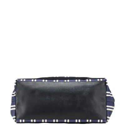 Pre-owned Balenciaga Navy White Canvas Leather Handbag Tote Bag ()