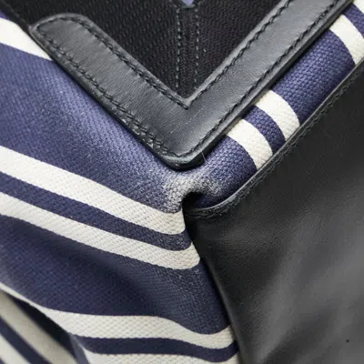 Pre-owned Balenciaga Navy White Canvas Leather Handbag Tote Bag ()
