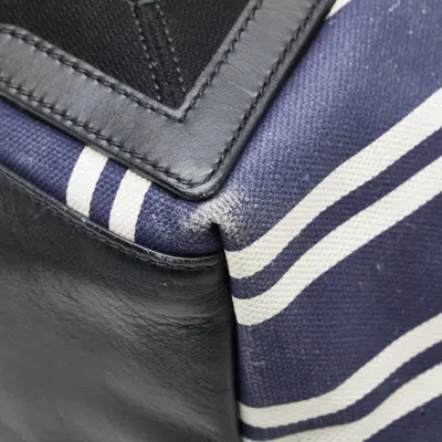 Pre-owned Balenciaga Navy White Canvas Leather Handbag Tote Bag ()