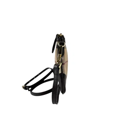 Pre-owned Burberry Beige Brown Coated Canvas Leather Shoulder Bag ()