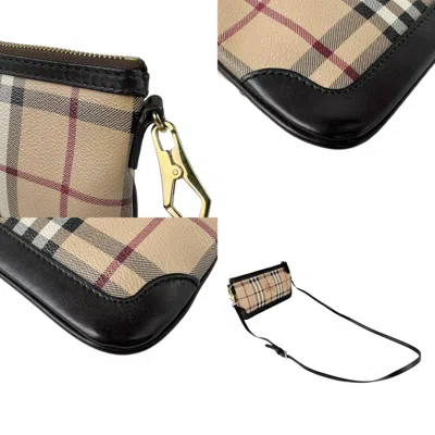 Pre-owned Burberry Beige Brown Coated Canvas Leather Shoulder Bag ()