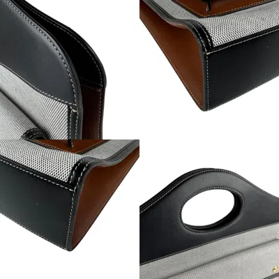 Pre-owned Burberry Black Gray Canvas Leather Handbag Shoulder Bag ()