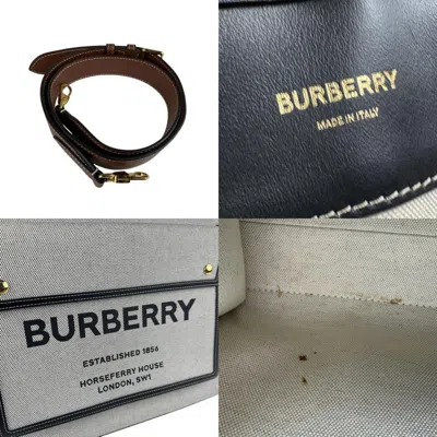 Pre-owned Burberry Black Gray Canvas Leather Handbag Shoulder Bag ()