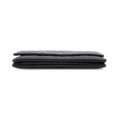 Pre-owned Chanel Black Grained Calfskin Chain/shoulder Wallet ()