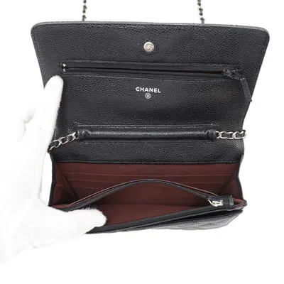 Pre-owned Chanel Black Grained Calfskin Chain/shoulder Wallet ()