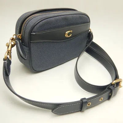 Pre-owned Coach Navy Canvas Leather Shoulder Bag ()