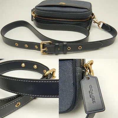 Pre-owned Coach Navy Canvas Leather Shoulder Bag ()
