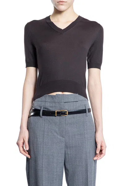 Prada V-neck Wool Sweater In Brown