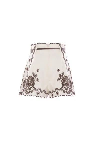 Zimmermann Womens Ivory Chocolate Ascension Embroidered Linen Shorts In Black