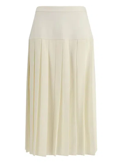 Alessandra Rich Womens White Pleated High-waist Stretch-wool Blend Midi Skirt In Brown