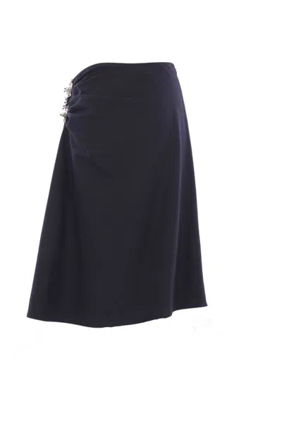 Dries Van Noten Navy Blue Draped Skirt With Brooch In Blue