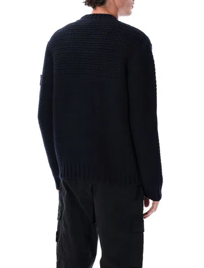 Stone Island Wool Mock Neck Jumper With Ribbed Trims In Blue