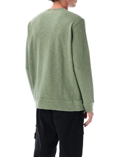 Stone Island Textured Crew Neck Cotton Sweatshirt In Green