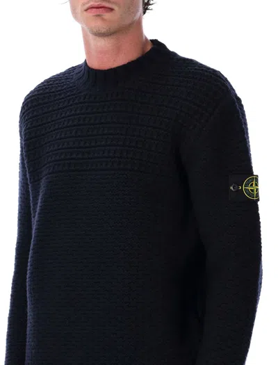 Stone Island Wool Mock Neck Jumper With Ribbed Trims In Blue