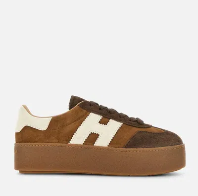Hogan Platform Sneakers With Suede Upper And Contrasting Logo In Brown