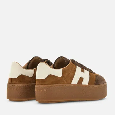 Hogan Platform Sneakers With Suede Upper And Contrasting Logo In Brown