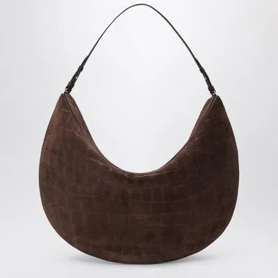 Jacquemus Le Calisso Rond Large Brown Shoulder Bag With Adjustable Strap And Embossed Crodocile Effect In Leat In Brown
