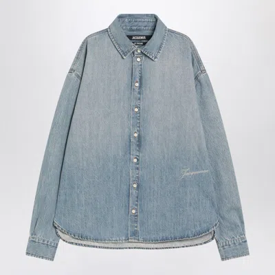 Jacquemus Signature Logo Denim Shirt In Green