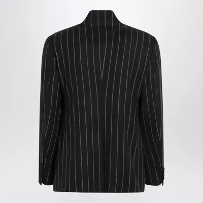Dolce & Gabbana Pinstripe Wool Blend Single Breasted Coat In Black