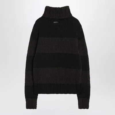 Dolce & Gabbana Striped Wool-blend Turtleneck Sweater In Black