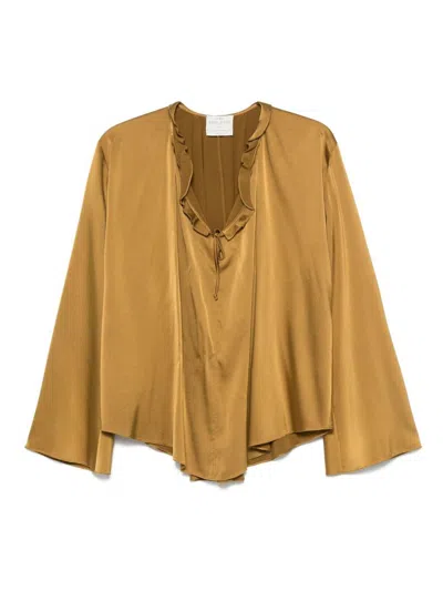 Forte Forte Soft Silk Blend Green Blouse In Black