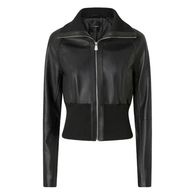 Pinko Short Jacket In Nappa Leather And Knit Fabric In Black