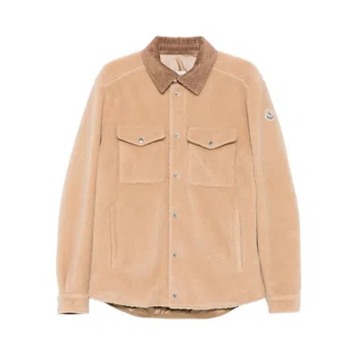 Moncler Corduroy-collar Fleece Overshirt In Neutral