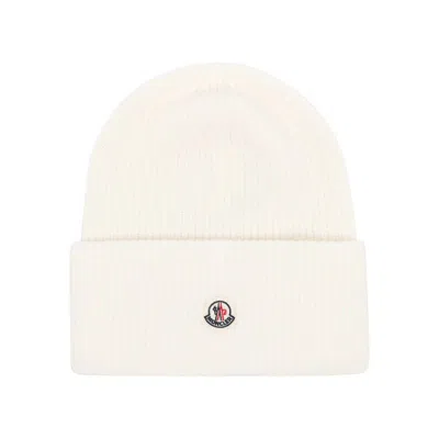 Moncler Women Logo Wool Beanie In Neutral