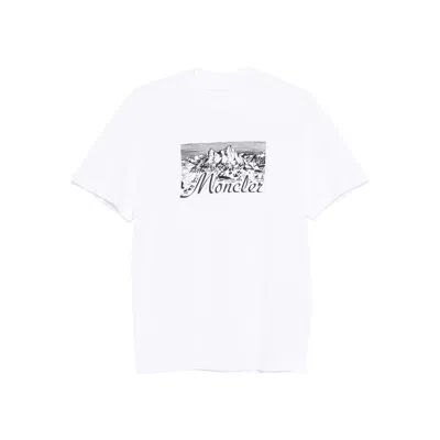 Moncler Mens White Graphic-print Crewneck Cotton T-shirt