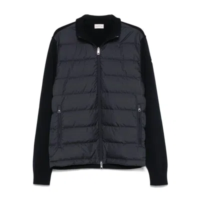 Moncler Cotton Padded Cardigan Zip In Blue